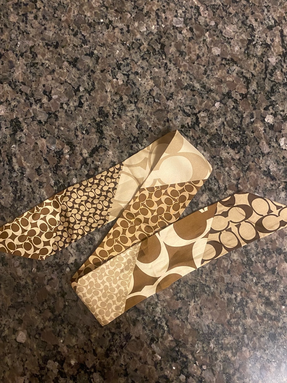 Coach Brown Signature Pattern Twilly Scarf Ribbon
